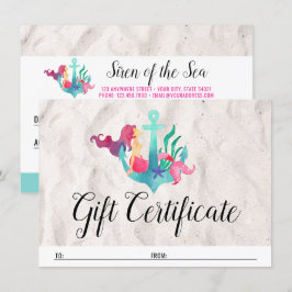 Sirena de certificado de regalo en tarjeta náutica