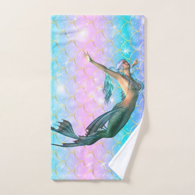 Sirena de Moda en Escamas de Cola de Sirena Brilla (Toalla de mano)