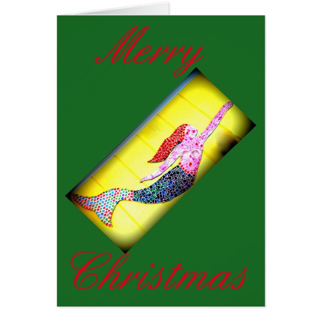 sirena de mosaico rojo y verde Feliz Navidad (Frente)