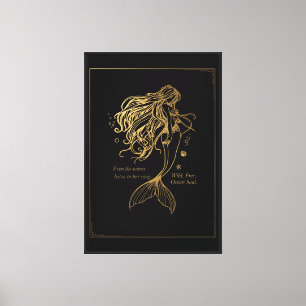 Sirena de oro "Ocean Soul" Arte en lienzo