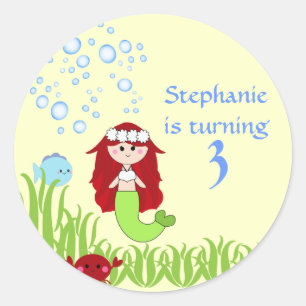 Sirena de pelo rojo lindos chicas pegatinas de cum