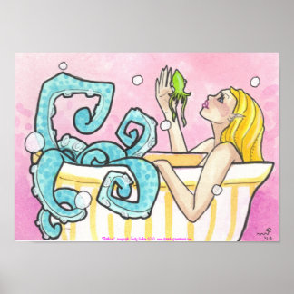 Sirena de pulpo en Bathtub poster de arte de fanta