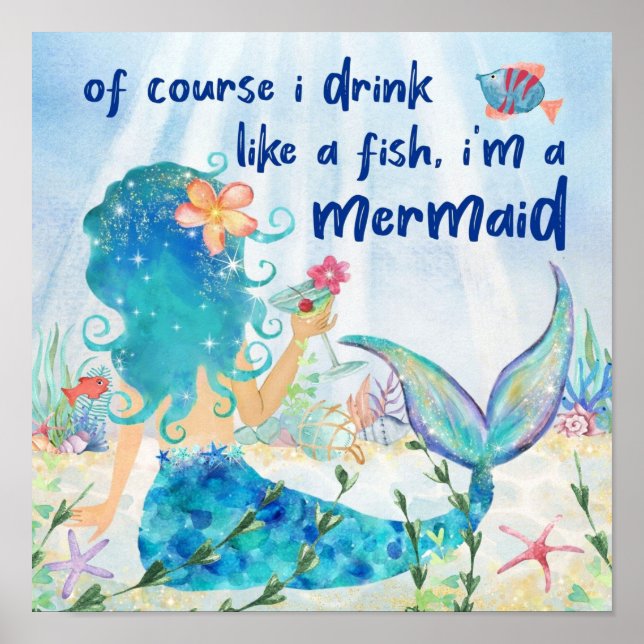 Sirena Del Mar | Beber Como Un Pez Póster (Frente)