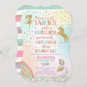 Sirena del unicornio e invitación del cumpleaños