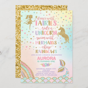 Sirena del unicornio e invitación del cumpleaños
