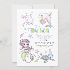 Sirena, delfín, invitación de cumpleaños de tortug