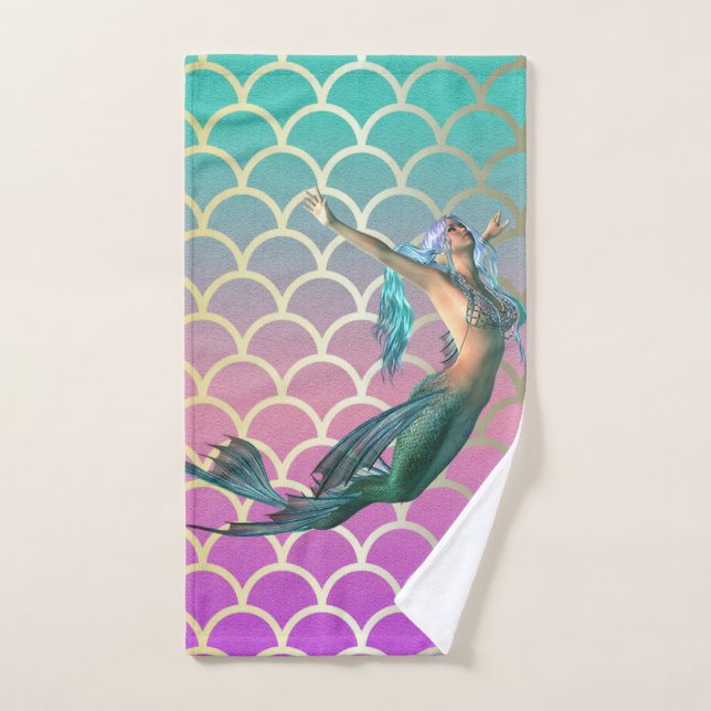Sirena en escamas de cola de sirena ombre (Toalla de mano)