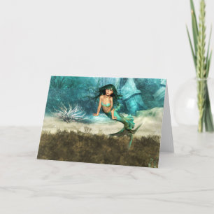 Sirena en tarjetas de felicitación en el suelo oce