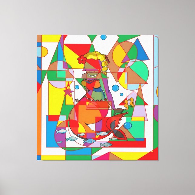 Sirena Estilo Cómic Colorido Arte Pop Retro Cuadra (Anverso)