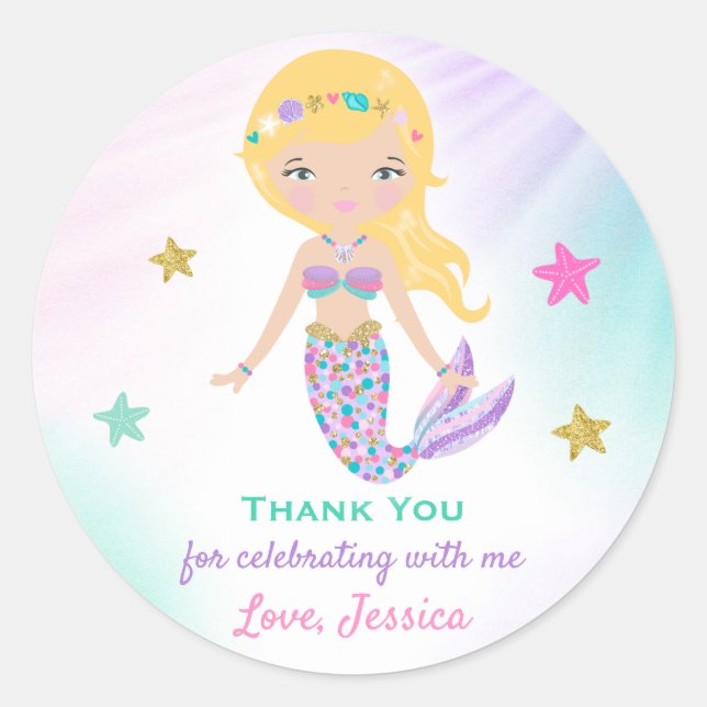 Sirena Fiesta Pegatina etiqueta favor de fiesta de (Anverso)