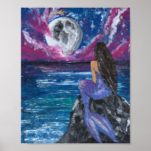 Sirena iluminada por la luna obra de arte hecha a