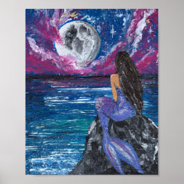 Sirena iluminada por la luna obra de arte hecha a 