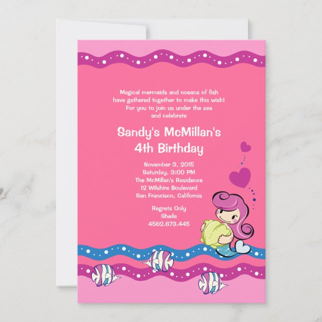 Sirena - Invitación a fiesta de cumpleaños submari (Anverso)