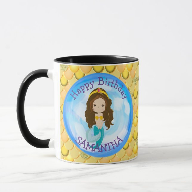 Sirena Linda Feliz CUMPLEAÑOS Taza Amarilla (Izquierda)