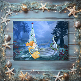 Sirena mágica, cisnes y árbol de Navidad