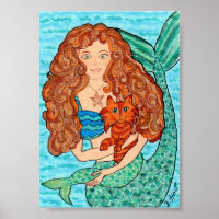 Sirena mágica con arte folclórico gato