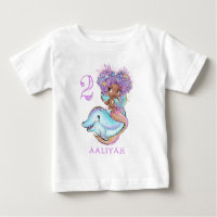 Sirena marrón con camiseta de bebé de cumpleaños p