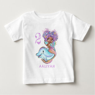 Sirena marrón con camiseta de bebé de cumpleaños p