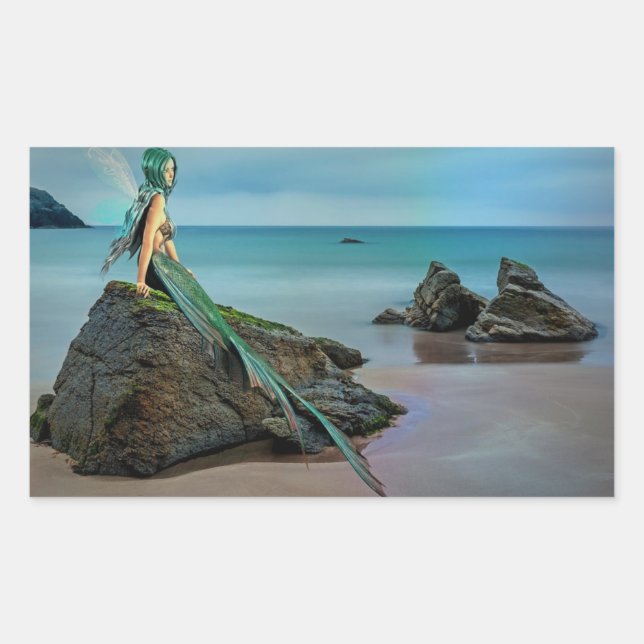 Sirena mirando al Pegatina del océano (Anverso)