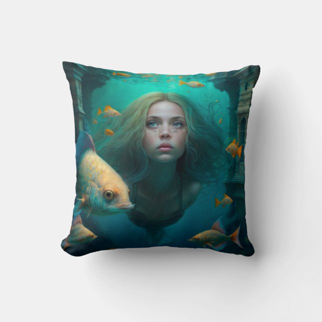 Sirena nadando con peces lindo tirador almohada (Anverso)