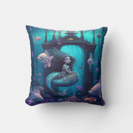 Sirena nadando con peces lindo tirador almohada