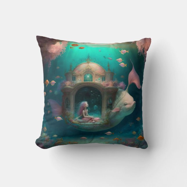 Sirena nadando con peces lindo tirador almohada (Anverso)
