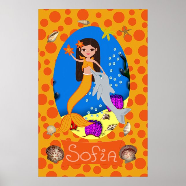 Sirena naranja y con impresión de delfín (Frente)