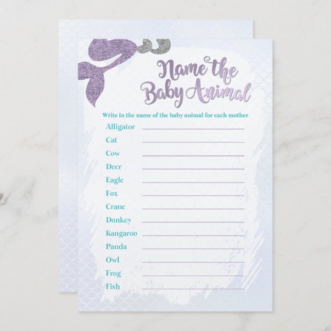 Sirena nombra las tarjetas de juego para animales  (Anverso / Reverso)