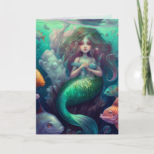 Sirena, Océano, Pez, Tarjeta de Arte Gráfico (Anverso)