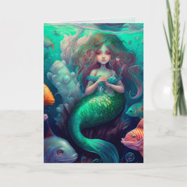 Sirena, Océano, Pez, Tarjeta de Arte Gráfico