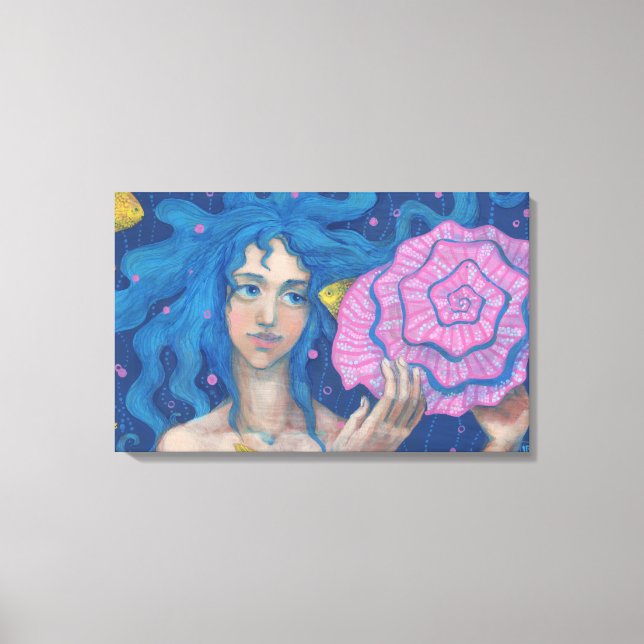 Sirena pequeña, arte de fantasía subacuático, azul (Anverso)