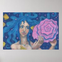 Sirena pequeña, arte de fantasía subacuático, azul