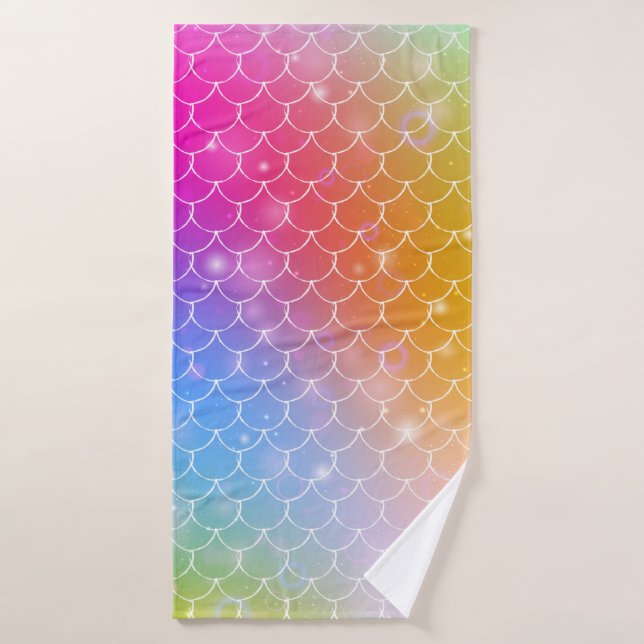 Sirena princesa con una balanza arco iris kawaii (Toalla de baño)