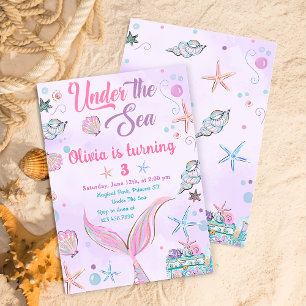 Sirena Púrpura Bajo Invitación Al Cumpleaños Marít