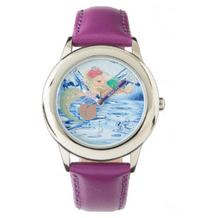 Sirena - Reloj de correa de cuero rosa de acero in