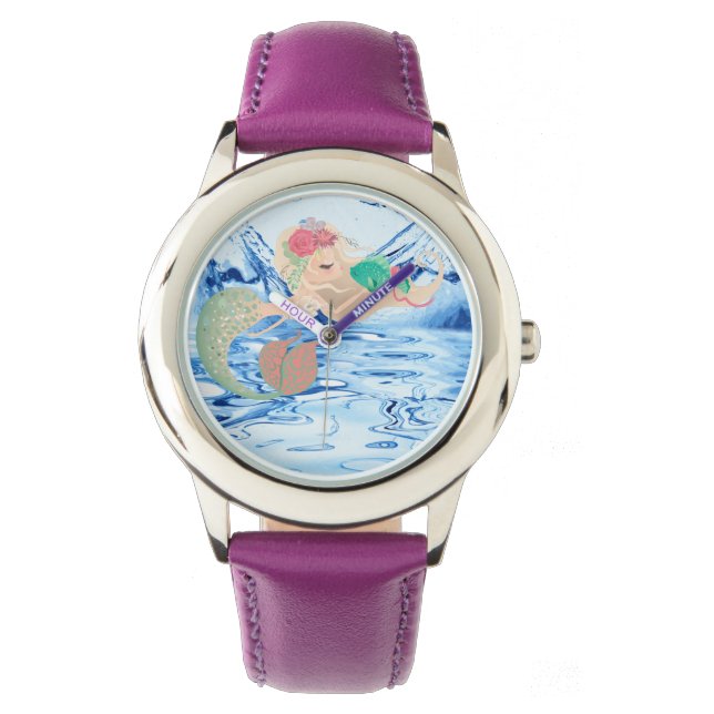 Sirena - Reloj de correa de cuero rosa de acero in (Anverso)