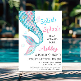 Sirena rosa y azul   Invitación a la fiesta de cum