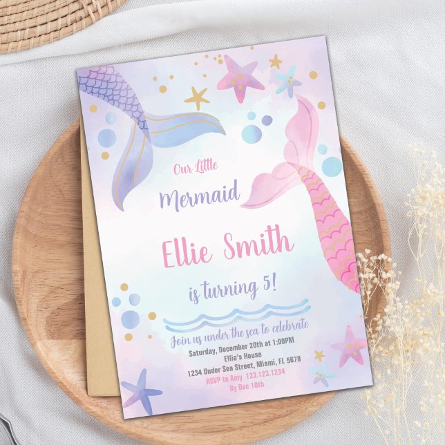 Sirena rosa y morada sigue invitaciones (Pink & Purple Mermaid Tails Invitations)