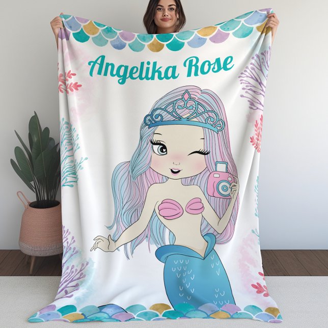Sirena selfie con manta de arrecife de coral para  (Selfie Mermaid with Coral Reef Blanket for Girls (L))