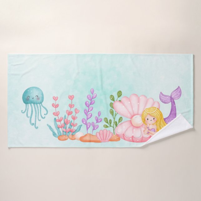 Sirena suave bajo la acuarela del mar (Toalla de baño)