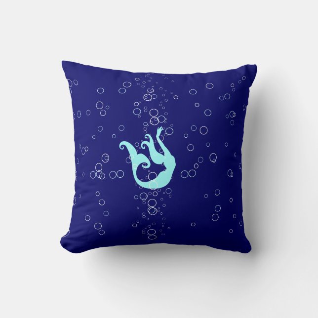 sirena verde azulada en almohada azul (Anverso)