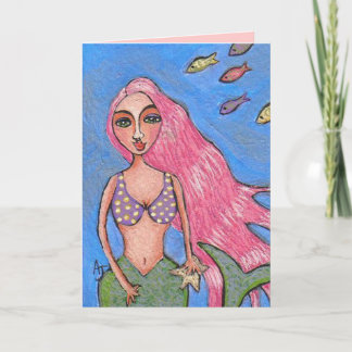 Sirena y almohadones de cabello rosa - tarjeta de 