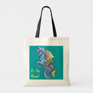 Sirena y caballito de mar a la bolsa de playa