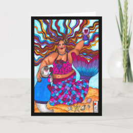 Sirena y foca en la tarjeta de playa