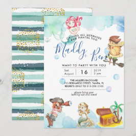 Sirena y Pirata | Invitación conjunta para fiesta 