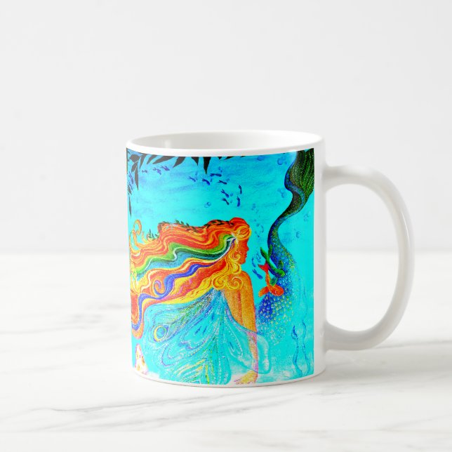 sirenas de pelo arco iris taza de café (Derecha)
