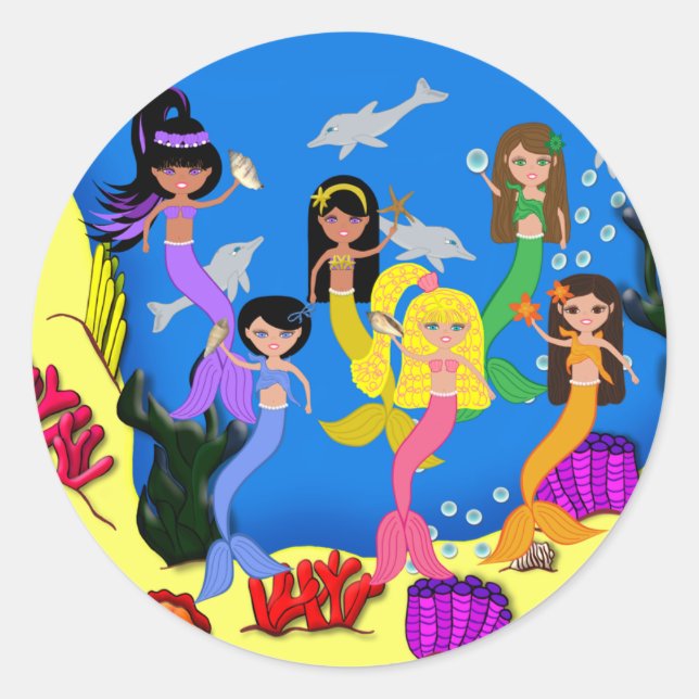 Sirenas en el océano con Pegatina de delfines (Anverso)