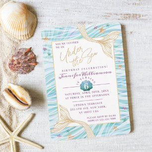Sirenita bajo la invitación de cumpleaños del mar