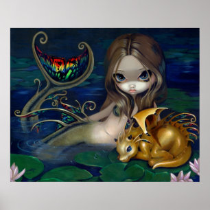 Sirenita con arte de Dragón Dorado Fama de fantasí