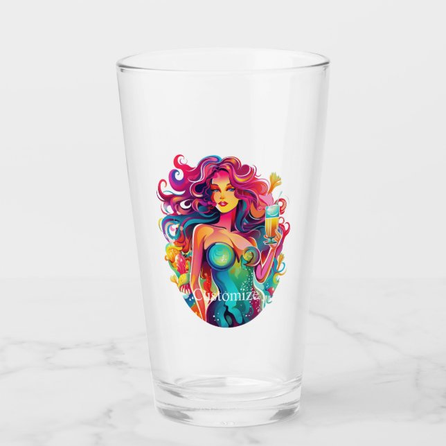 Sirenita de cabello arcoiris con cóctel (Anverso)